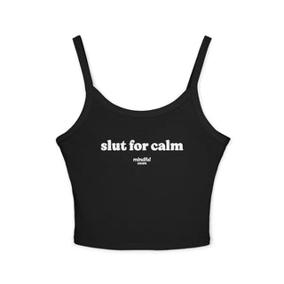 Black tank top with 'slut for calm' text on a white background